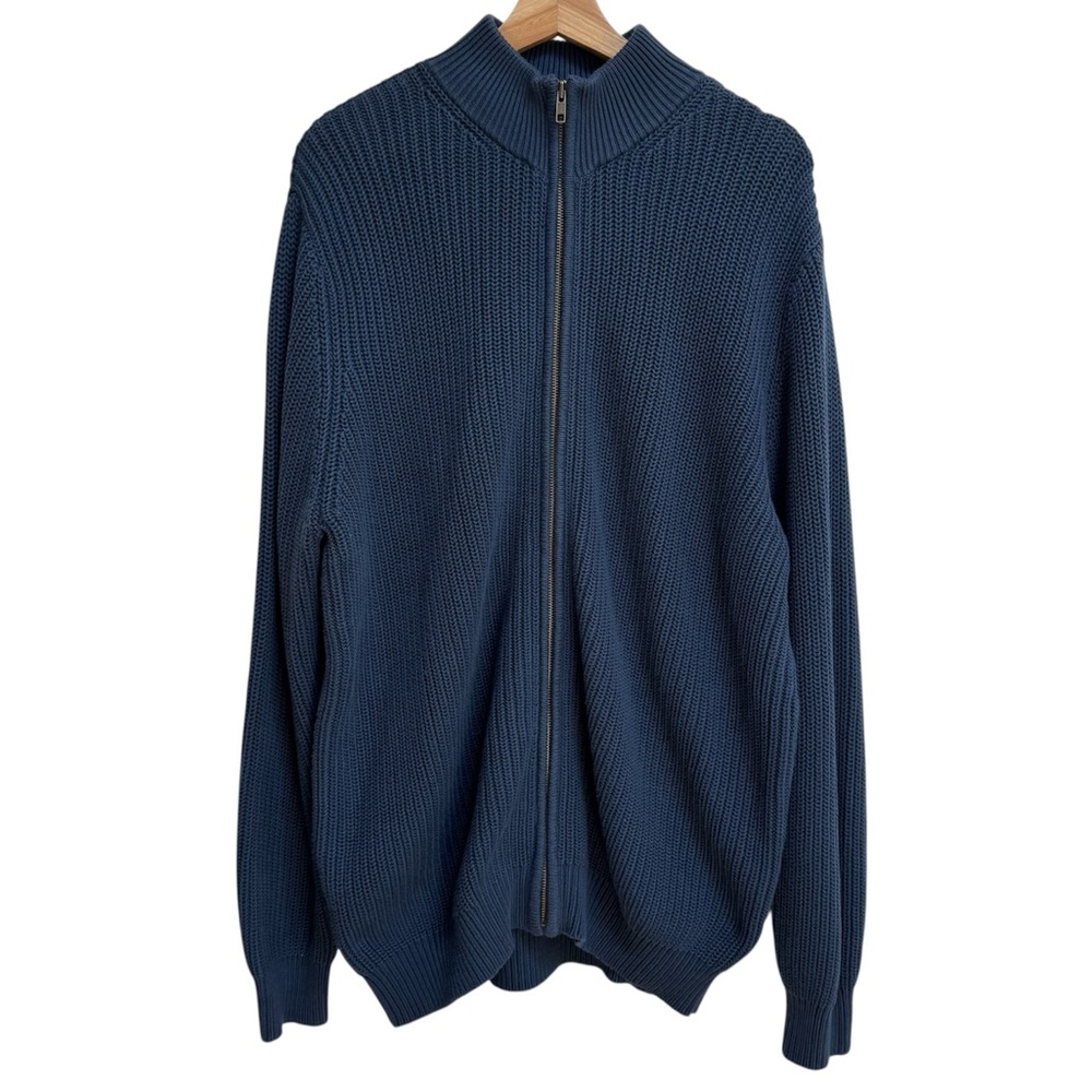 L.L. Bean 100% Cotton‎ Ribbed Knit Zip Up Cardigan Sweater Jacket XL Tall